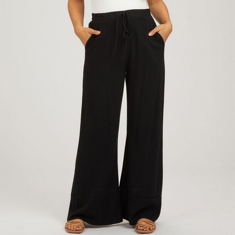 クリアフラワー レディース ボトムス カジュアルパンツ ワイドレッグ マタニティ ClearFlower Women's Palazzo Maternity Pants Flowy Wide Leg Beach Trousers with Drawstring Elastic Waist Pockets Black ブラック|ReVida 店