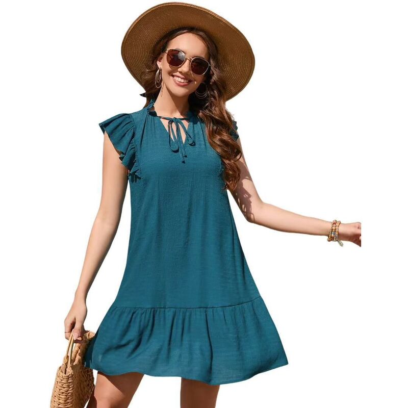 クリアフラワー レディース トップス ワンピース Vネック フラワー柄 ミニ ClearFlower Women's Babydoll Mini Dressummer V Neck Flutter Sleeve Boho Floral Flowy Shift Short Dress Dark Green グリーン|ReVida 店