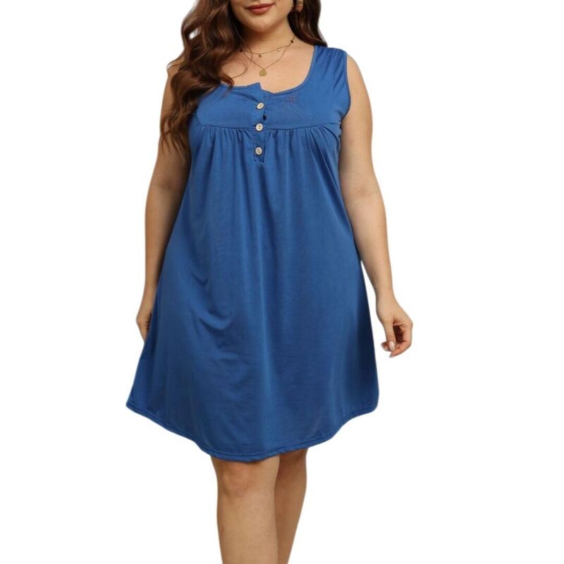 イエスファッション レディース トップス ワンピース ボタンダウン プラスサイズ ミニ ダウン Yesfashion Womens Plusize Sleevelss Tunic Button Down Mini Dress Light Blue ブルー|ReVida 店