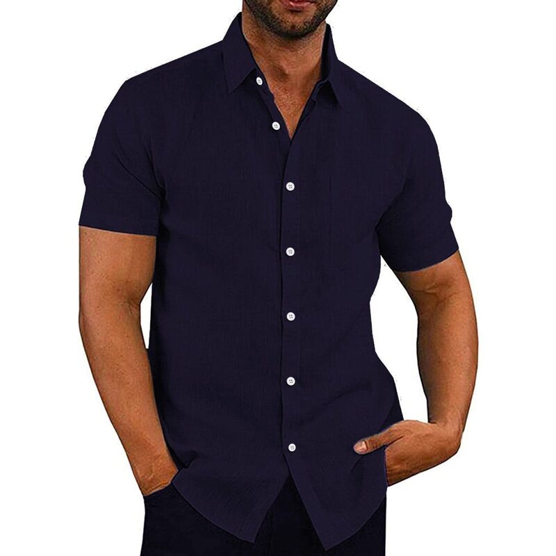 クーファンディ レディース トップス Tシャツ ボタンダウン COOFANDY Men's Casual Button Down Shirt Chambray Plain Short Sleeve Dresshirt Navy Blue ネイビー｜ReVida 店