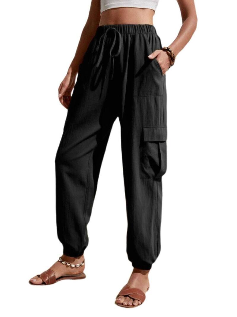 エリートチョイス レディース ボトムス 心地よいズボン下 ワイドレッグ カーゴパンツ Elitechoice Womens High Elastic Waistie Front Jogger Cargo Pants Wide Leg Casualong Trousers with Pockets Black 黒いこと