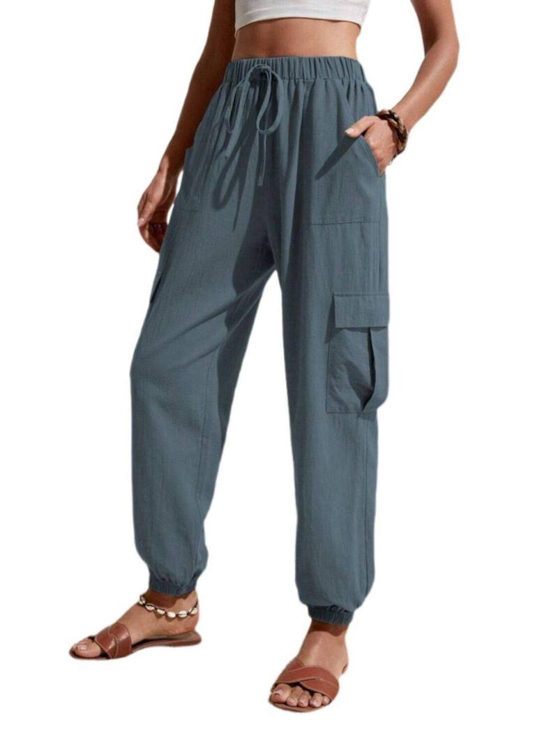 エリートチョイス レディース ボトムス 心地よいズボン下 ワイドレッグ カーゴパンツ Elitechoice Womens High Elastic Waistie Front Jogger Cargo Pants Wide Leg Casualong Trousers with Pockets Denim Blue ジーンズ