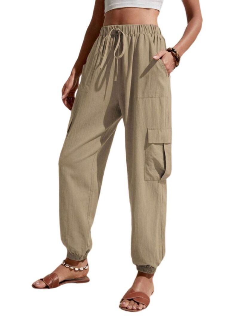 エリートチョイス レディース ボトムス 心地よいズボン下 ワイドレッグ カーゴパンツ Elitechoice Womens High Elastic Waistie Front Jogger Cargo Pants Wide Leg Casualong Trousers with Pockets Khaki カーキ