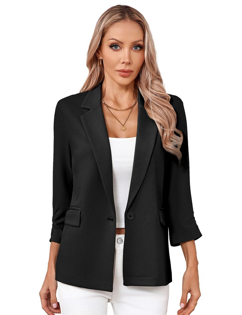 ファンジュライ レディース アウター 上衣・上衣 名取り草落ちこむ スポーツジャケット FUNJULY Women\u0027s 3/4 Sleeve Long Blazer Front Button Down Business Jacket Black 黒いこと