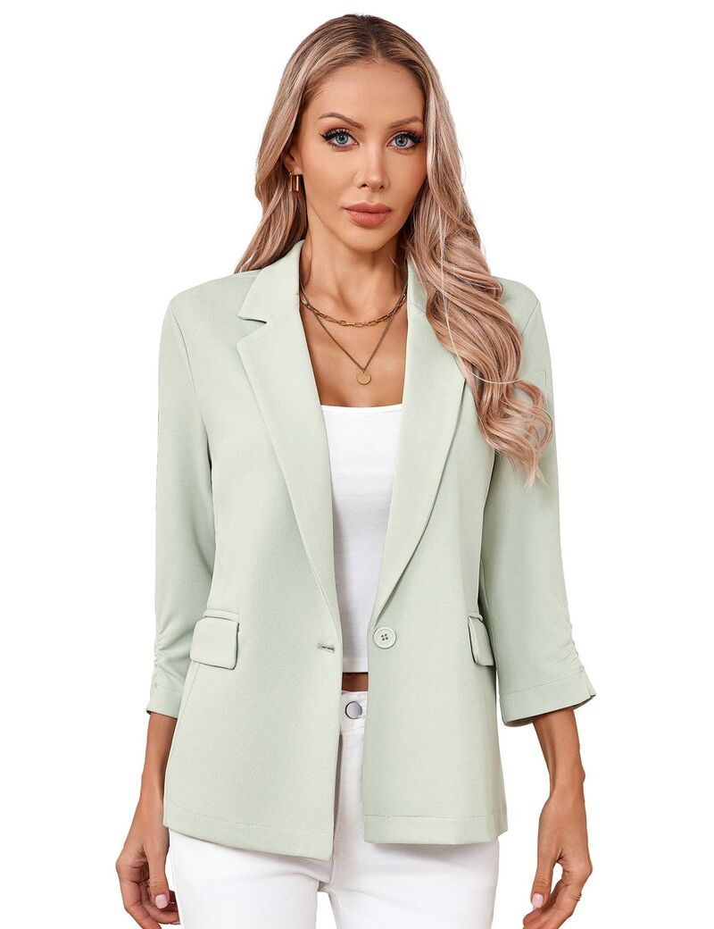 ファンジュライ レディース アウター 上衣・上衣 名取り草落ちこむ スポーツジャケット FUNJULY Women\u0027s 3/4 Sleeve Long Blazer Front Button Down Business Jacket Light Green 緑であること
