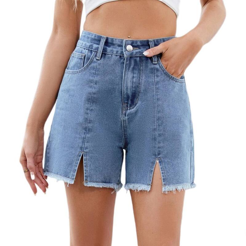 エリートチョイス レディース ボトムス ハーフパンツ・ショーツ A ライン ハイウエスト ショートパンツ デニム Elitechoice Women's A Line High Waist Raw Hem Denim Shorts with Slit Distressed Casual Shorts Dark Blue ブルー|ReVida 店