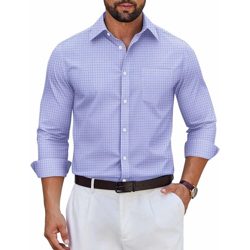 クーファンディ レディース トップス Tシャツ ボタンダウン コットン ダウン COOFANDY Mens Plaid Button Down Shirt Cotton Long Sleeve Dresshirts Wrinkle Free Business Casual Blue Plaid ブルー｜ReVida 店