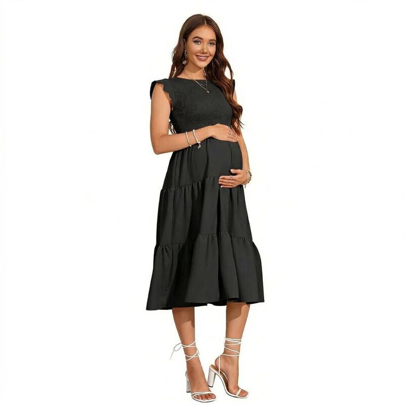 クリアラブ レディース トップス 衣装 御機嫌酉の方角 MIDI 旗がしら マタニティ Clearlove Women\u0027s Maternity Dress Cap Sleeve High Waist Pregancy Midi Dresses For Baby Shower Photographty Black 黒いこと