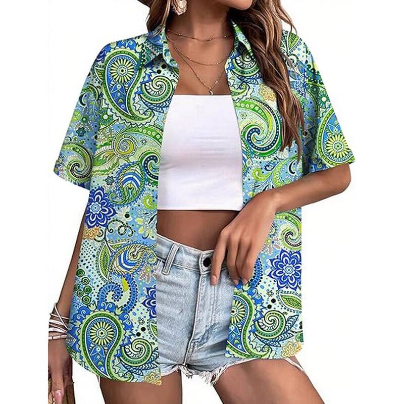 ジーグー レディース トップス プルオーバー トップ Zeagoo Women\u0027s Tropical Hawaiian Shirts Button Up Blouses Casual Summer Beach Tops Paisley Cashew Green 緑であること