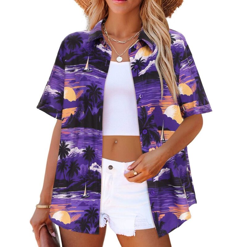 ジーグー レディース トップス プルオーバー トップ Zeagoo Women\u0027s Tropical Hawaiian Shirts Button Up Blouses Casual Summer Beach Tops Purple Hawaiian パープル