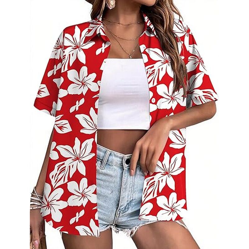 ジーグー レディース トップス プルオーバー トップ Zeagoo Women\u0027s Tropical Hawaiian Shirts Button Up Blouses Casual Summer Beach Tops Red White Floral 白いこと