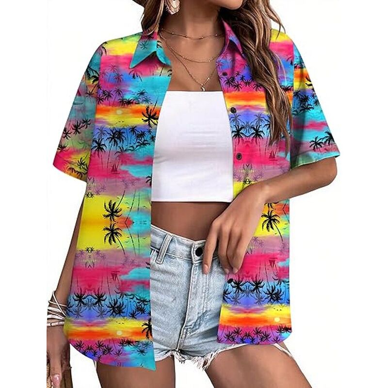 ジーグー レディース トップス プルオーバー トップ Zeagoo Women\u0027s Tropical Hawaiian Shirts Button Up Blouses Casual Summer Beach Tops Tropical Coconut Pink サクラ色