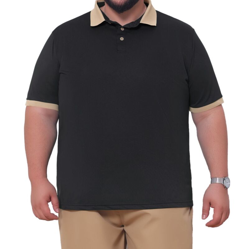 インスパイア シック レディース トップス Tシャツ ポロシャツ トール コントラスト INSPIRE CHIC Men's Big & Tall Polo Shirts Contrast Collar Short Sleeves Breathable Casual Polo Shirt Black ブラック｜ReVida 店