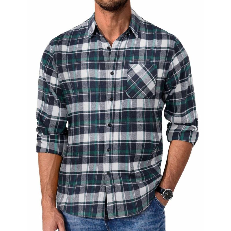 クーファンディ レディース トップス Tシャツ ボタンダウン コットン ダウン COOFANDY Mens Flannel Shirts Long Sleeve Cotton Shirt Fall Casual Button Down Shirt Plaid White Green ホワイト｜ReVida 店