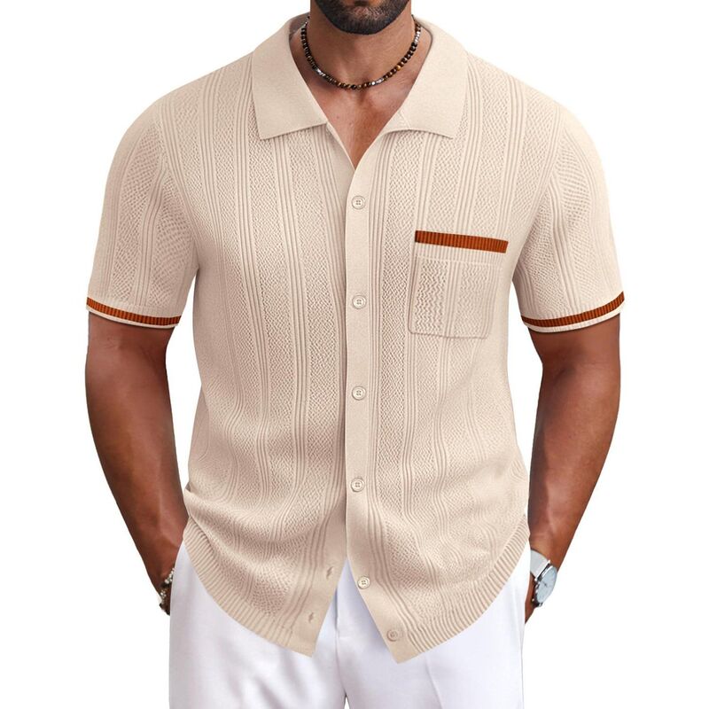 クーファンディ レディース アウター ニット・セーター ヴィンテージ ボタンダウン ポロシャツ ダウン COOFANDY Men's Knit Button Down Shirt 2025 Vintage Short Sleeve Polo Shirt Casual Beach Tops Light Brown ブラウン|ReVida 店