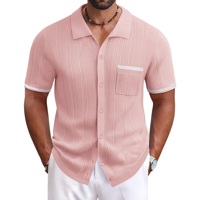 クーファンディ レディース アウター ニット・セーター ヴィンテージ ボタンダウン ポロシャツ ダウン COOFANDY Men's Knit Button Down Shirt 2025 Vintage Short Sleeve Polo Shirt Casual Beach Tops Light Pink ピンク|ReVida 店