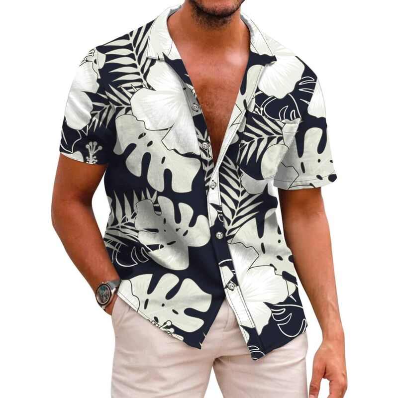 クーファンディ レディース トップス Tシャツ ボタンダウン COOFANDY Mens Hawaiian Shirtshort Sleeve Casual Button Down Tropical Beach Shirt Black White Leaf ホワイト｜ReVida 店