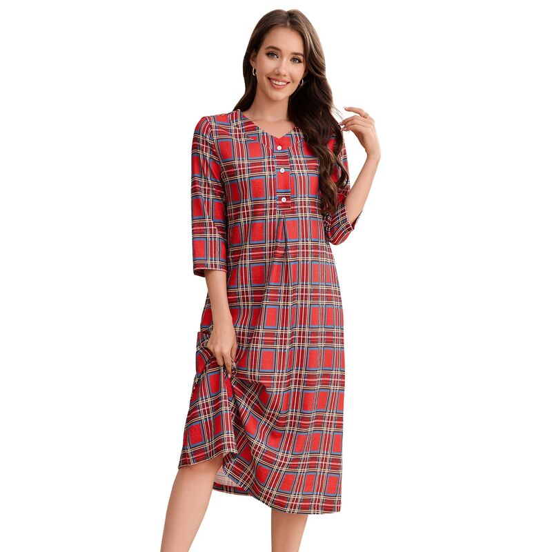 セオリア レディース アンダー御召しもの ナイト爵御召しもの Seoria Nightgowns for Women Half Sleeve Button Plaid Sleepdress Red Plaid 赤いこと