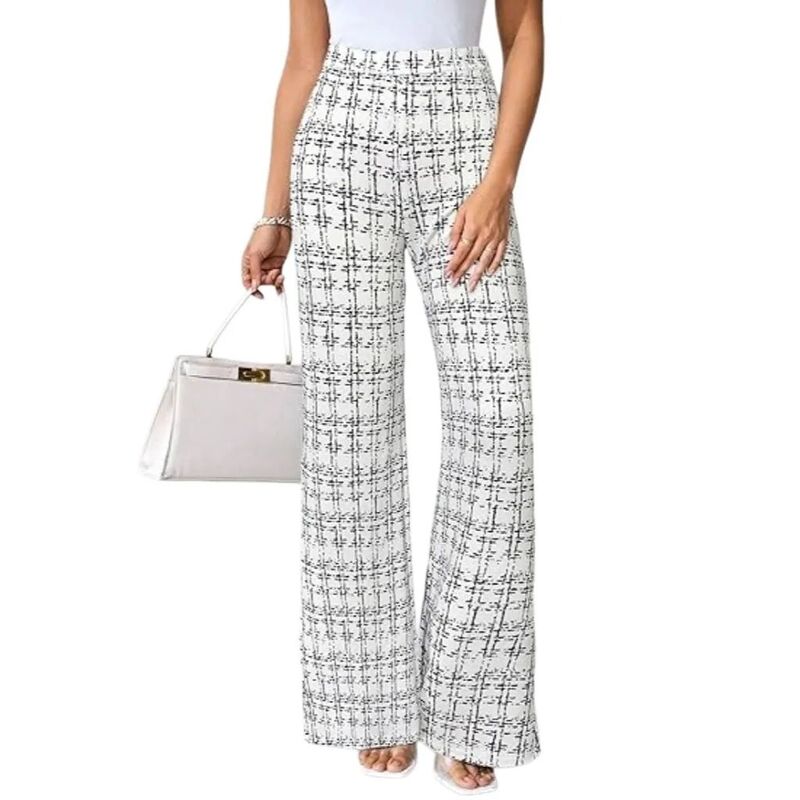 せつ然たる御花 レディース ボトムス 心地よいズボン下 御機嫌酉の方角 ClearFlower Women\u0027s Plaid Flare Pants Elastic High Waist Bell Bottom Old Money Trousers Business Casual Outfits Beige ベージュ
