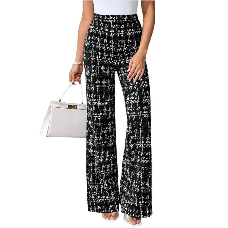 せつ然たる御花 レディース ボトムス 心地よいズボン下 御機嫌酉の方角 ClearFlower Women\u0027s Plaid Flare Pants Elastic High Waist Bell Bottom Old Money Trousers Business Casual Outfits Black 黒いこと