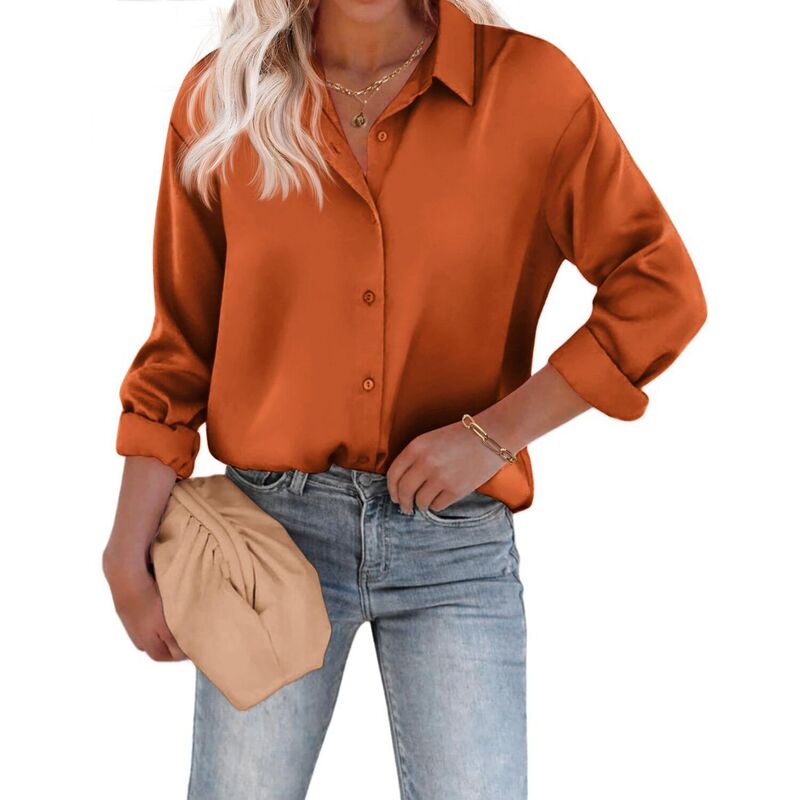 ジーグー レディース トップス プルオーバー 名取り草落ちこむ 繻子 絹地 落ちこむ Zeagoo Women s Dressy Casualong Sleeve Satin Silk Button Down Shirts Business Dressy Fall Tops Caramel