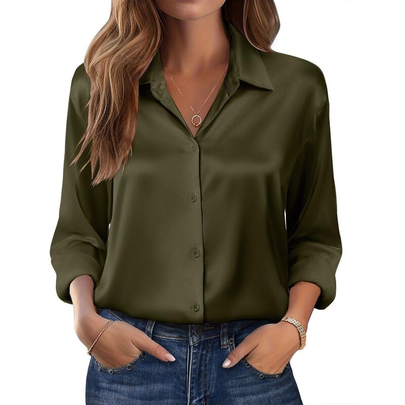 ジーグー レディース トップス プルオーバー 名取り草落ちこむ 繻子 絹地 落ちこむ Zeagoo Women s Dressy Casualong Sleeve Satin Silk Button Down Shirts Business Dressy Fall Tops Dark Green 緑であること