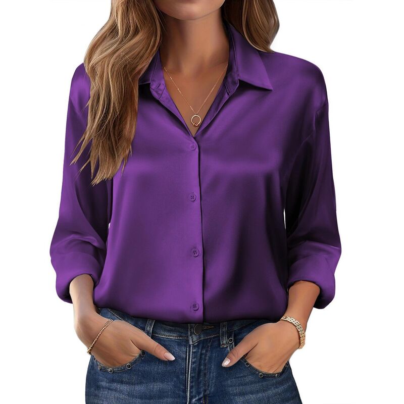 ジーグー レディース トップス プルオーバー 名取り草落ちこむ 繻子 絹地 落ちこむ Zeagoo Women s Dressy Casualong Sleeve Satin Silk Button Down Shirts Business Dressy Fall Tops Deepurple パープル