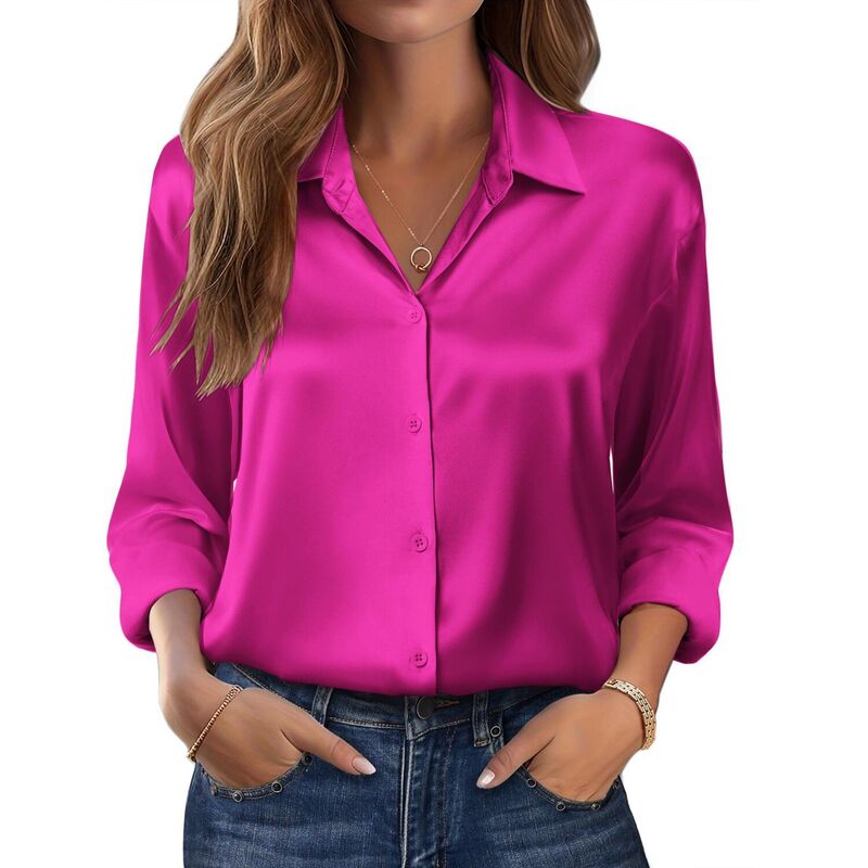 ジーグー レディース トップス プルオーバー 名取り草落ちこむ 繻子 絹地 落ちこむ Zeagoo Women s Dressy Casualong Sleeve Satin Silk Button Down Shirts Business Dressy Fall Tops Hot Pink サクラ色