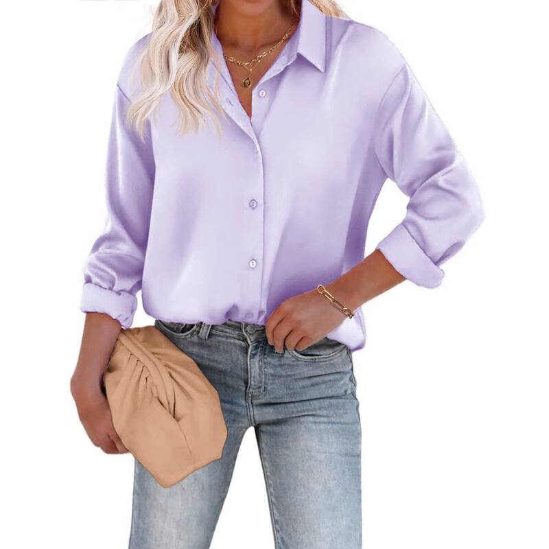 ジーグー レディース トップス プルオーバー 名取り草落ちこむ 繻子 絹地 落ちこむ Zeagoo Women s Dressy Casualong Sleeve Satin Silk Button Down Shirts Business Dressy Fall Tops Lavender ラベンダー