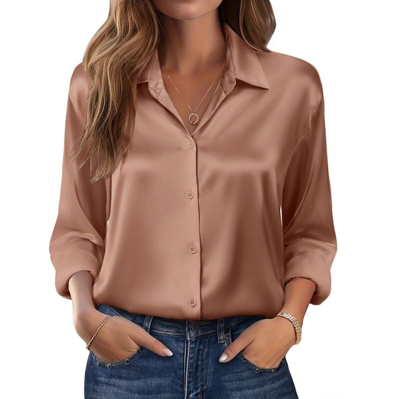 ジーグー レディース トップス プルオーバー 名取り草落ちこむ 繻子 絹地 落ちこむ Zeagoo Women s Dressy Casualong Sleeve Satin Silk Button Down Shirts Business Dressy Fall Tops Light Coffee 珈琲