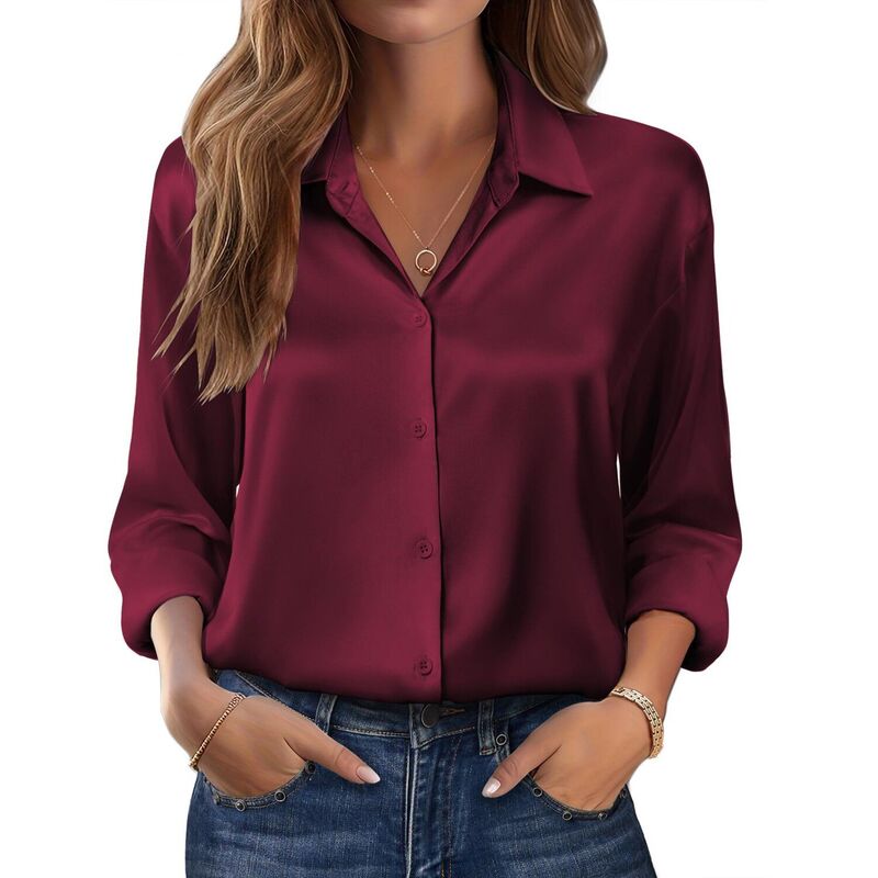 ジーグー レディース トップス プルオーバー 名取り草落ちこむ 繻子 絹地 落ちこむ Zeagoo Women s Dressy Casualong Sleeve Satin Silk Button Down Shirts Business Dressy Fall Tops Wine Red 赤いこと