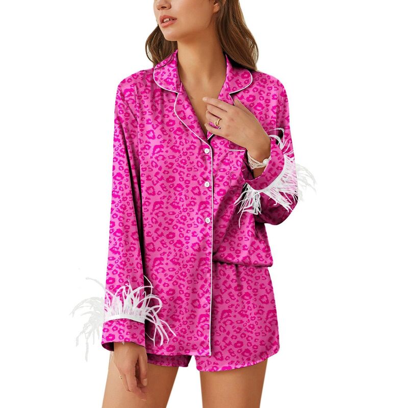 エコアー レディース アンダー御召しもの ナイト爵御召しもの 繻子 地絹 Ekouaer Bridal Feather Pajama Set Silk Satin Valentine ’ s Day Wedding PJ Set Long Sleeve Magenta Pink Mauve サクラ色