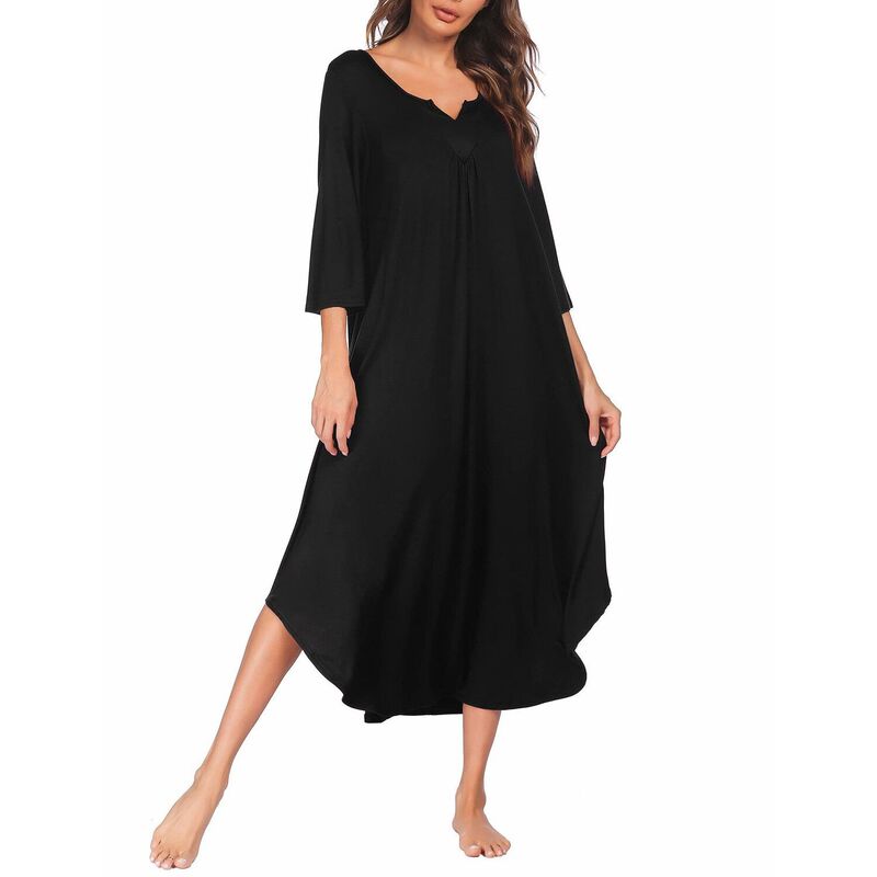 エコアー レディース アンダー御召しもの ナイト爵御召しもの プルオーバー マキシ Ekouaer Long Nightgown for Women 3/4 Sleeves Nightshirt Maxi Sleep Dress Loungewear Length Sleepwear Blue 青み