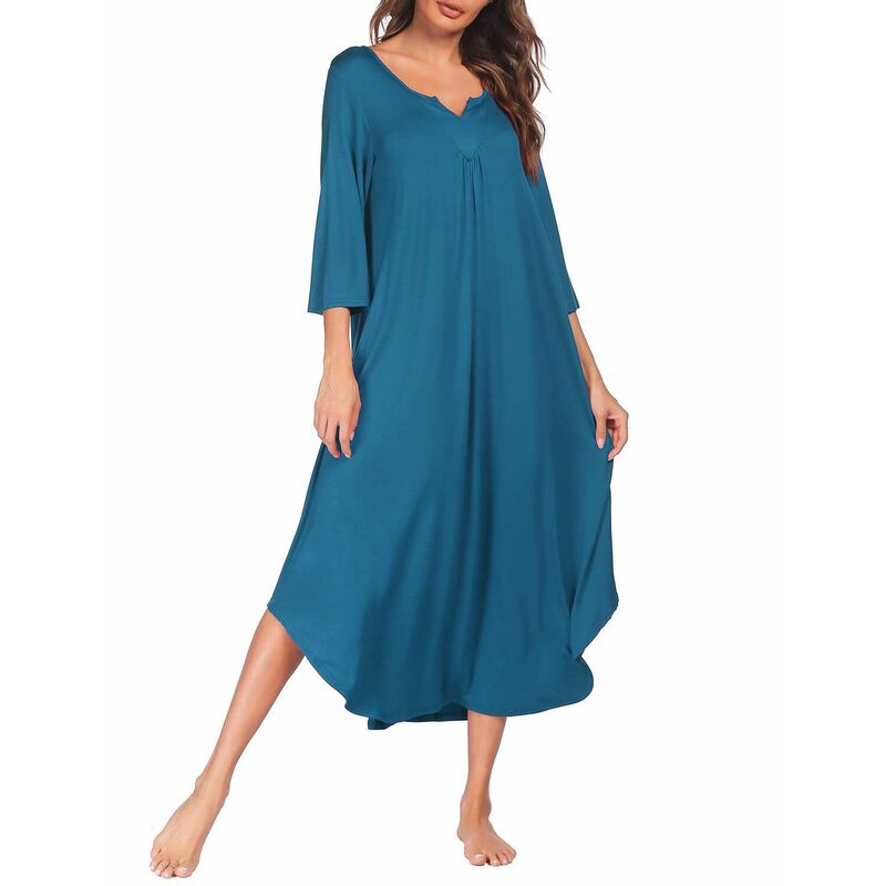 エコアー レディース アンダー御召しもの ナイト爵御召しもの プルオーバー マキシ Ekouaer Long Nightgown for Women 3/4 Sleeves Nightshirt Maxi Sleep Dress Loungewear Length Sleepwear Leopard Brown 赤銅色
