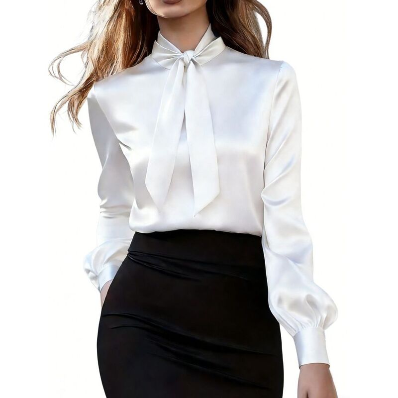 救い主流行り物 レディース トップス プルオーバー 繻子 トップ Yesfashion Women\u0027s Long Sleeve Satin Blouse Casual Elegant Office Tops White 白いこと