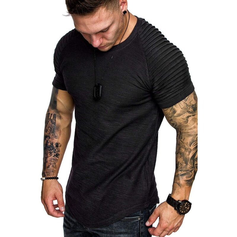 クーファンディ レディース トップス プルオーバー 筋目 COOFANDY Men\u0027 Fitted T-Shirt Pleated Raglan Sleeve Bodybuildingym Tee Short Sleeve Fashion Black 黒いこと