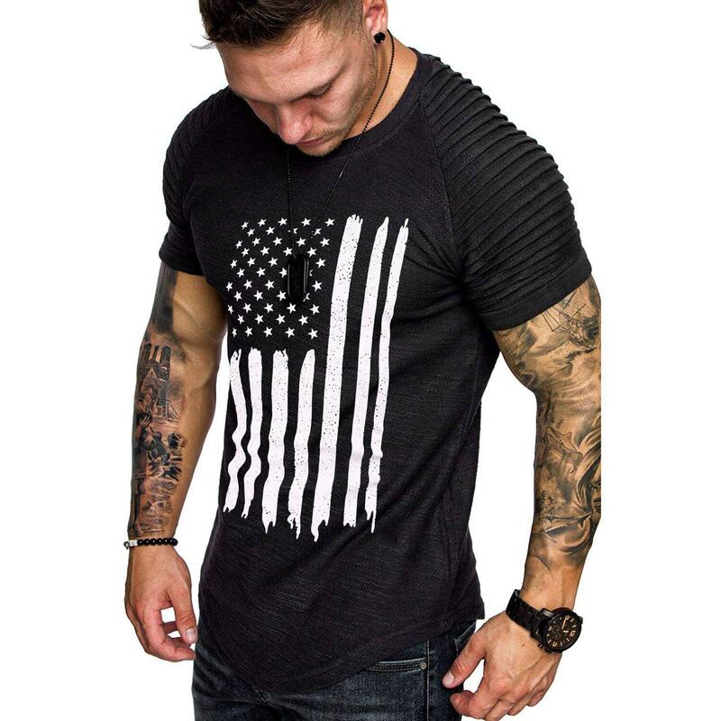 クーファンディ レディース トップス プルオーバー 筋目 COOFANDY Men\u0027 Fitted T-Shirt Pleated Raglan Sleeve Bodybuildingym Tee Short Sleeve Fashion Black American Flag 黒いこと