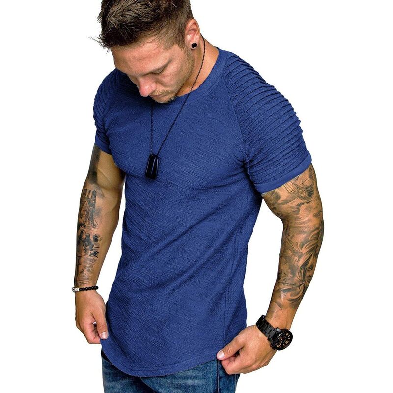 クーファンディ レディース トップス プルオーバー 筋目 COOFANDY Men\u0027 Fitted T-Shirt Pleated Raglan Sleeve Bodybuildingym Tee Short Sleeve Fashion Blue 青色