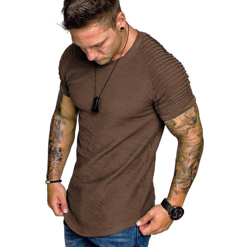 クーファンディ レディース トップス プルオーバー 筋目 COOFANDY Men\u0027 Fitted T-Shirt Pleated Raglan Sleeve Bodybuildingym Tee Short Sleeve Fashion Brown 赤銅色