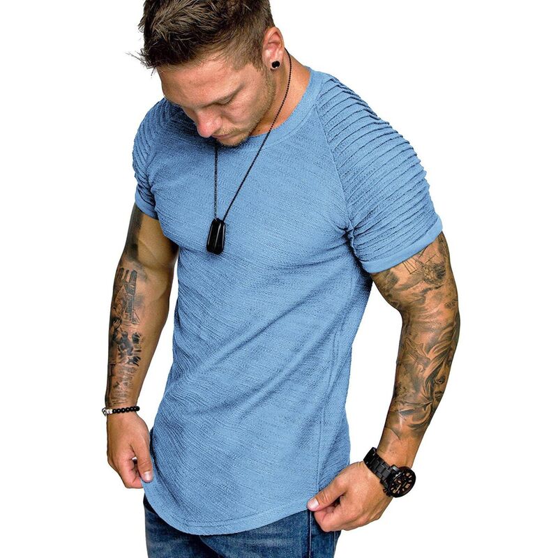 クーファンディ レディース トップス プルオーバー 筋目 COOFANDY Men\u0027 Fitted T-Shirt Pleated Raglan Sleeve Bodybuildingym Tee Short Sleeve Fashion Clear Blue 青色