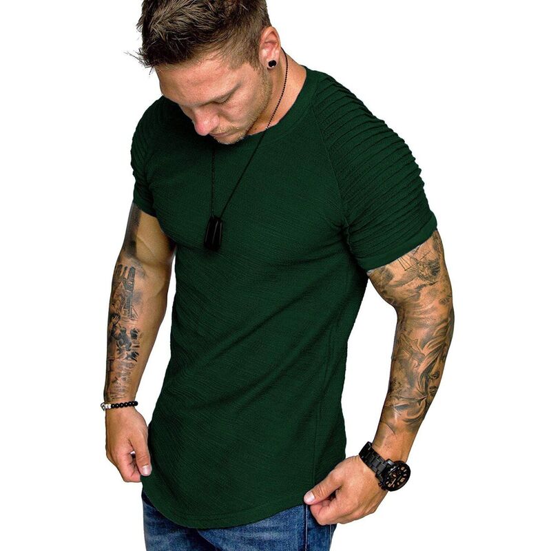 クーファンディ レディース トップス プルオーバー 筋目 COOFANDY Men\u0027 Fitted T-Shirt Pleated Raglan Sleeve Bodybuildingym Tee Short Sleeve Fashion Dark Green 緑であること