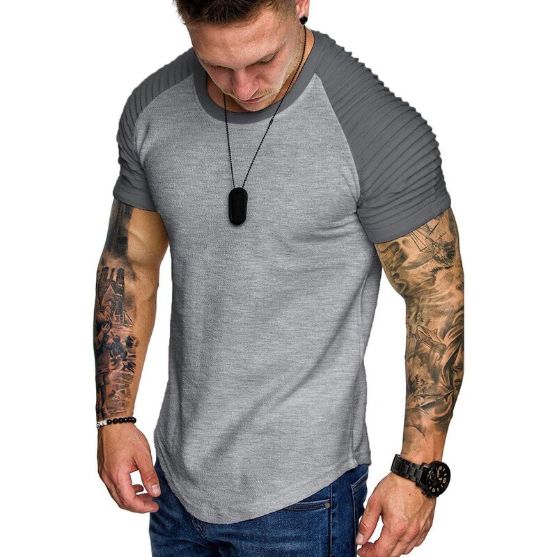 【送料無料】 クーファンディ レディース Tシャツ トップス COOFANDY Men' Fitted T-Shirt Pleated Raglan Sleeve Bodybuilding Gym Tee Short Sleeve Fashion Light Grey Grey｜ReVida 店