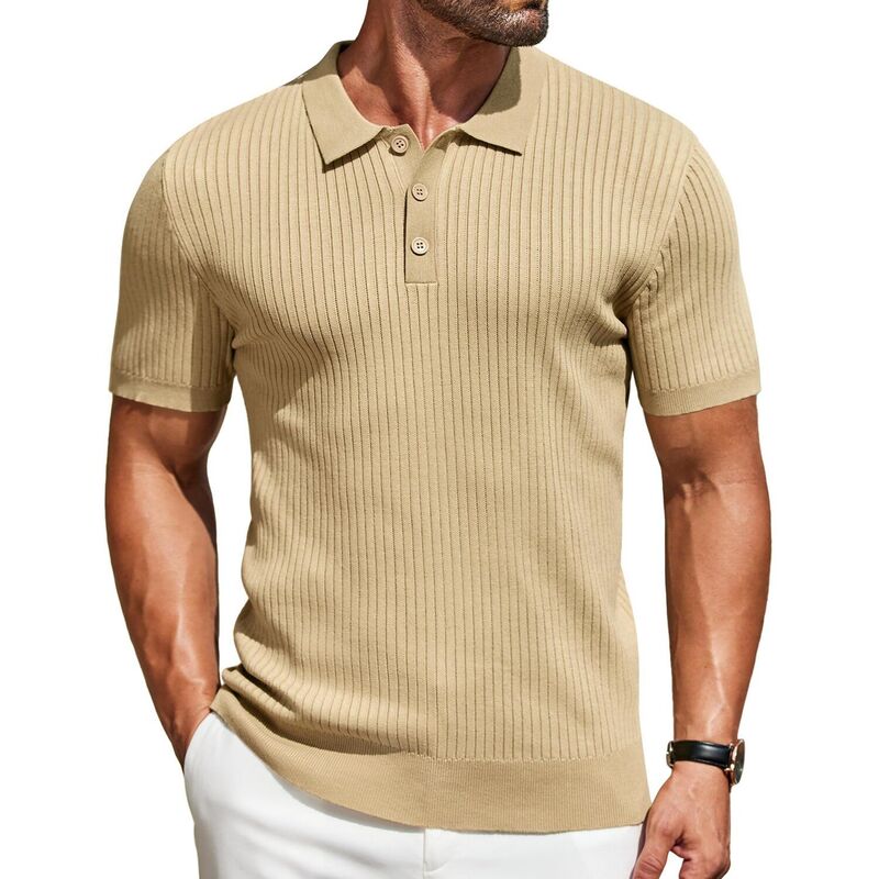 クーファンディ レディース トップス Tシャツ ヴィンテージ ボタンダウン ポロシャツ セーター ダウン ニット COOFANDY Men' Short Sleeve Sweater Shirtstretch Knit Shirt Vintage Button Down Polo Khaki カーキ｜ReVida 店