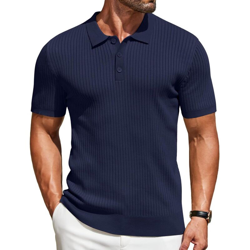 クーファンディ レディース トップス Tシャツ ヴィンテージ ボタンダウン ポロシャツ セーター ダウン ニット COOFANDY Men' Short Sleeve Sweater Shirtstretch Knit Shirt Vintage Button Down Polo Navy Blue ネイビー|ReVida 店
