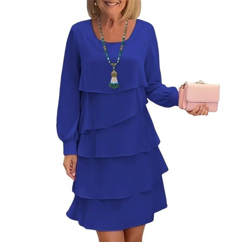 クリアラブ レディース トップス 衣装 MIDI Clearlove Round Neck Long Sleeve Layeredress for Women Loose Fit Solid Color Midi Dresses Blue 青色