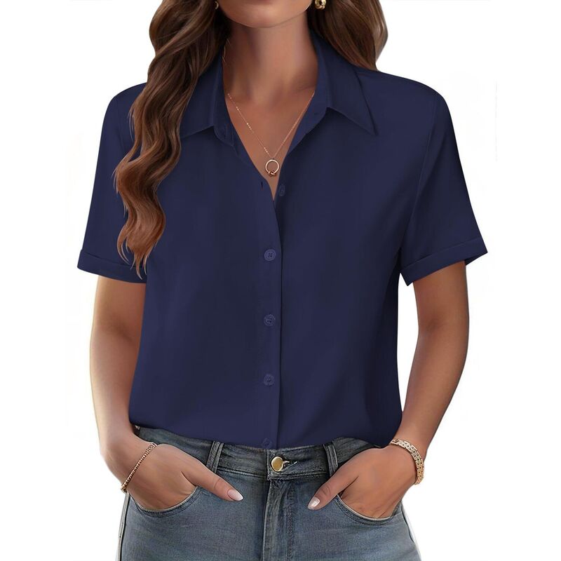 ジーグー レディース トップス プルオーバー トップ Zeagoo Shirts for Women Trendy Rolled Cuffed Short Sleeve Button Up Blouse Business Casual Tops Navy 米国海軍