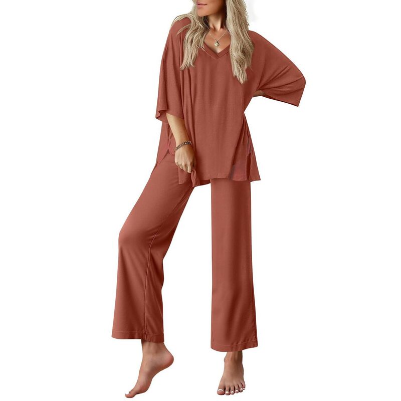 エコアー レディース アンダー御召しもの ナイト爵御召しもの ズボン下 Ekouaer Lounge Sets for Women Pajamaset Short Sleeve Tops and Long Pantsoft 2 Piece Outfits Camel 駱駝