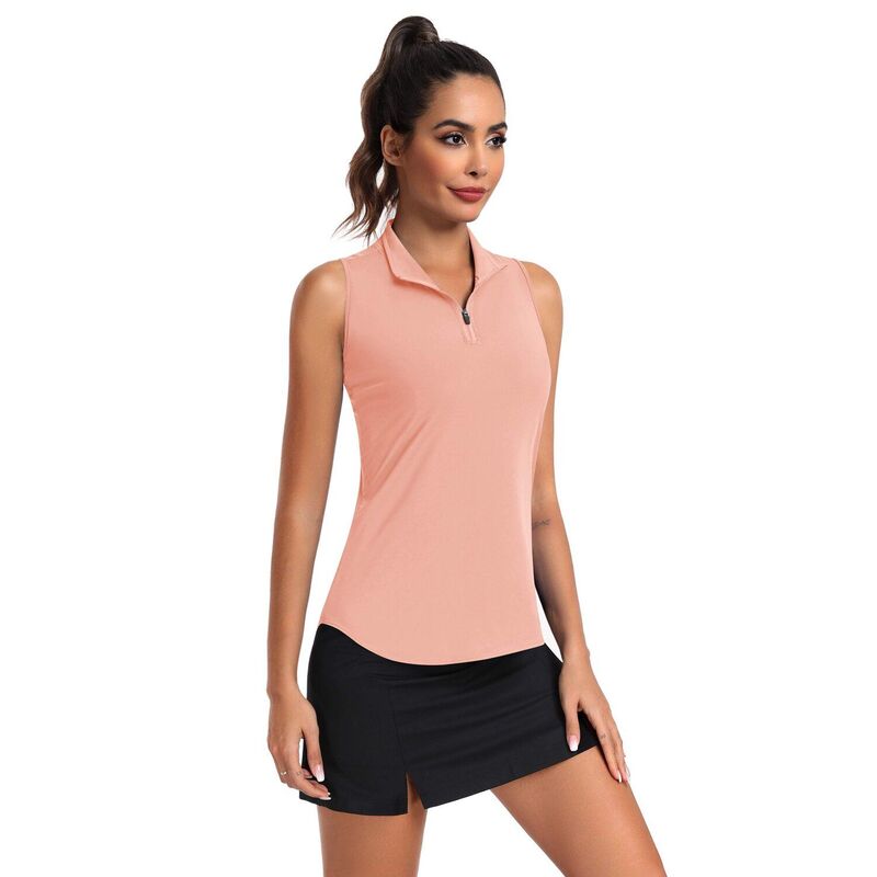ピンぴかぴか光る レディース トップス プルオーバー ノースリーブ PINSPARK Women\u0027sleeveless Zip Up Racerback Golf Polo Collared Tank Topickleball Shirt Pink サクラ色