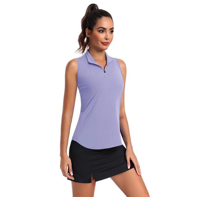 ピンぴかぴか光る レディース トップス プルオーバー ノースリーブ PINSPARK Women\u0027sleeveless Zip Up Racerback Golf Polo Collared Tank Topickleball Shirt Purple パープル