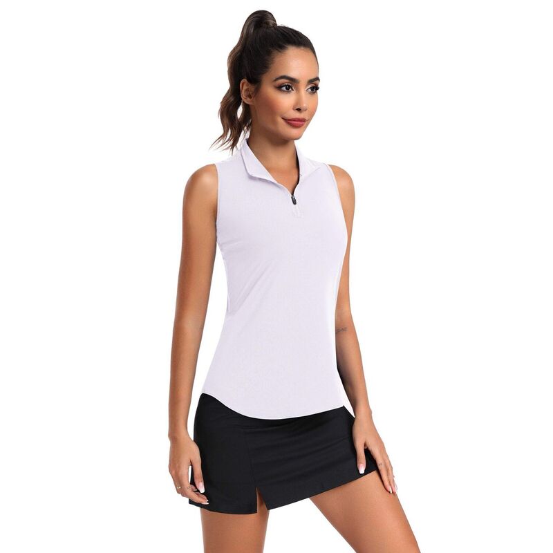 ピンぴかぴか光る レディース トップス プルオーバー ノースリーブ PINSPARK Women\u0027sleeveless Zip Up Racerback Golf Polo Collared Tank Topickleball Shirt White 白いこと